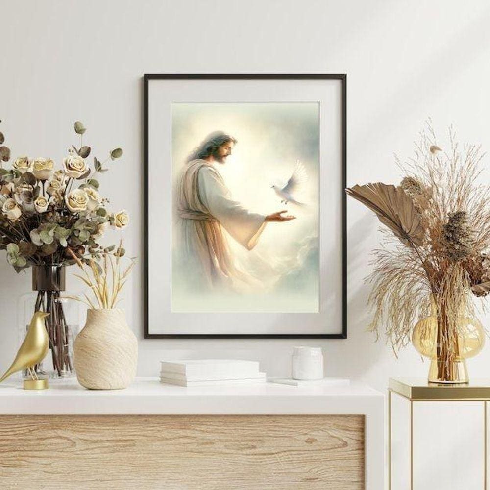 Quadro Decorativo Jesus E O Espírito Santo - 60X48Cm