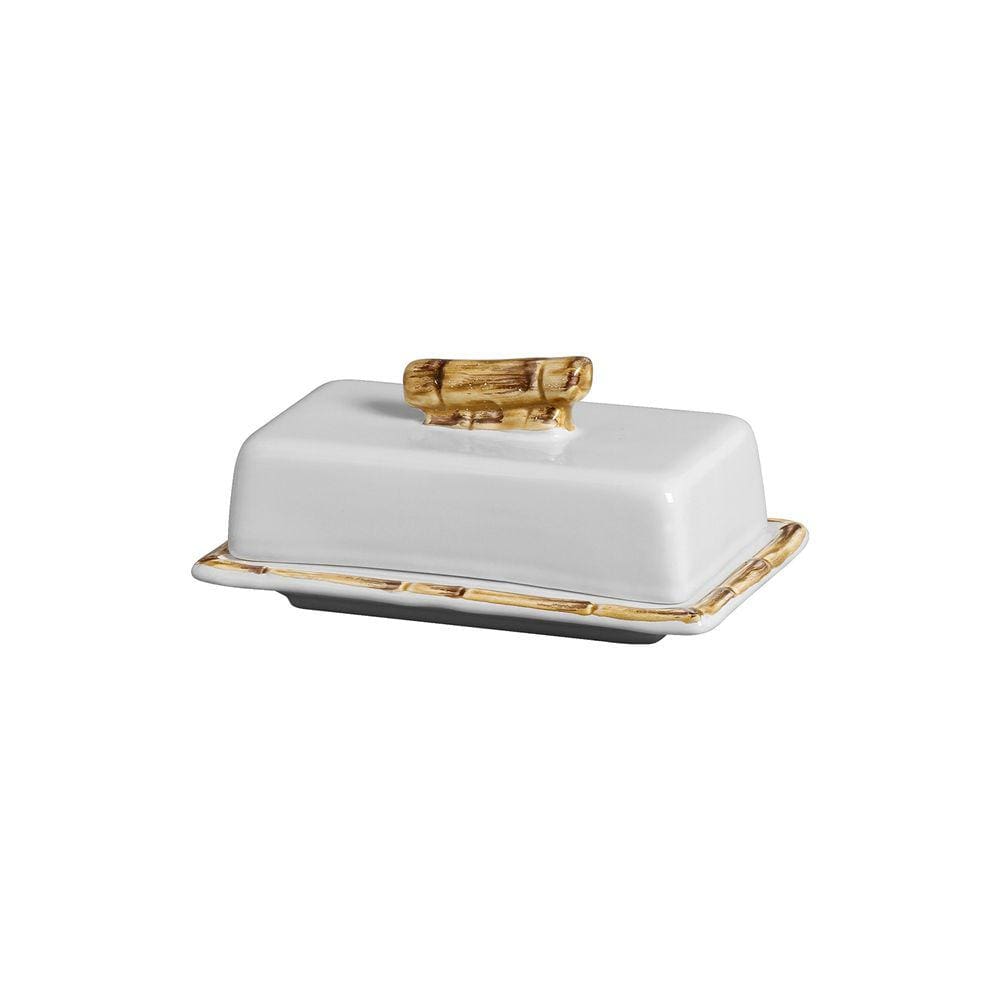Manteigueira Cerâmica Bambu Branco 16,5x10,5x8cm - Scalla