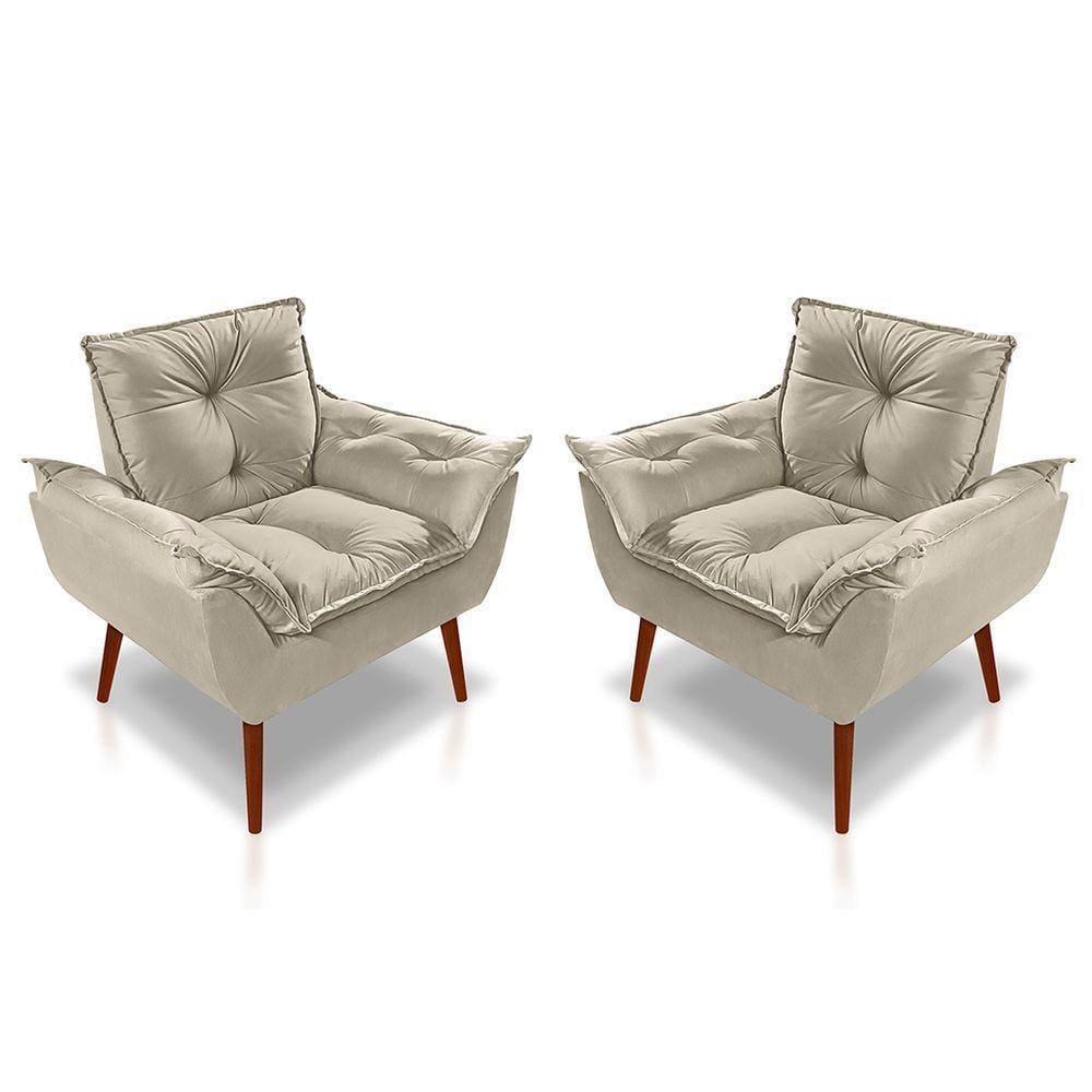 Kit 02 Poltrona Opala Decorativa Suede Bege