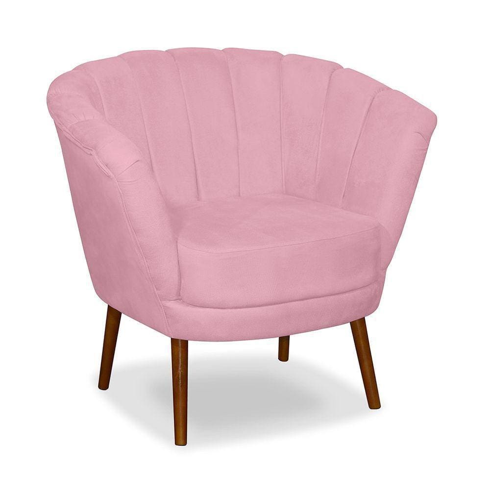 Poltrona Pétala Flor Decorativa Suede Rosa Bebê