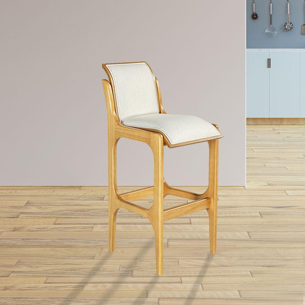 Banqueta Alta para Bancada 37 x 101 Cm Barcelona Madeira Mel Linho Bege Cru L71 - RMI