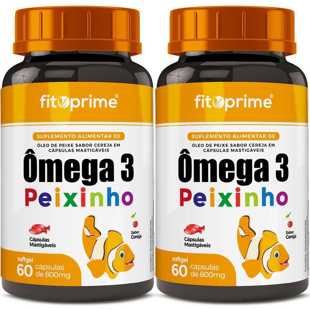 Kit 2 Ômega 3 Peixinho Mastigável Sabor Cereja 60 Cápsulas