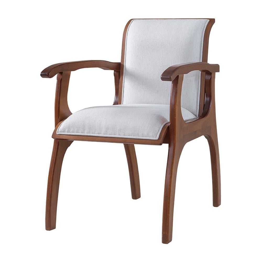 Cadeira de Jantar Estofada Braço 55 x 82 Cm Barcelona Madeira Maciça Imbuia Linho Bege Cru L71 - RMI