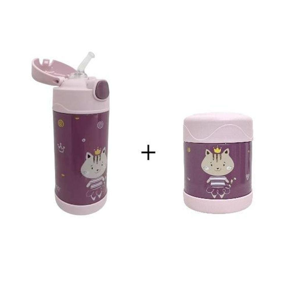 Garrafa Térmica Infantil + Pote Térmico Premium Rosa