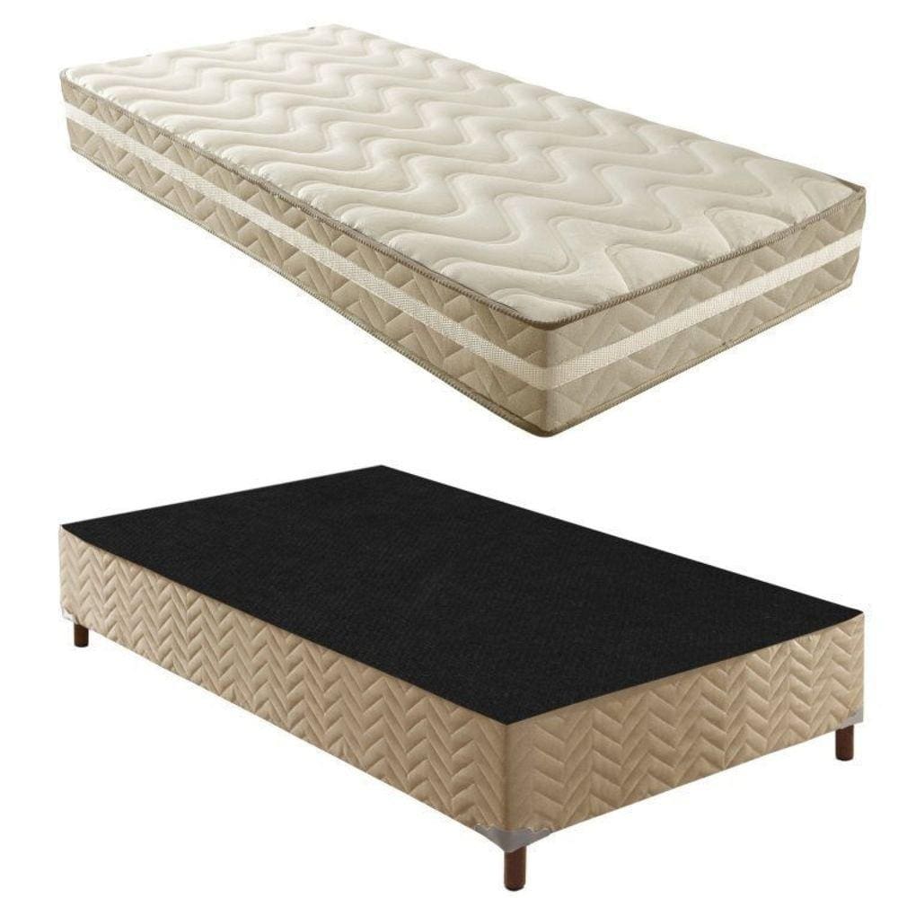 Box Solteiro Júlia 42x88x188cm com Colchão Solteiro Quality Plus Duoface 20x88x188cm Rustico Bege