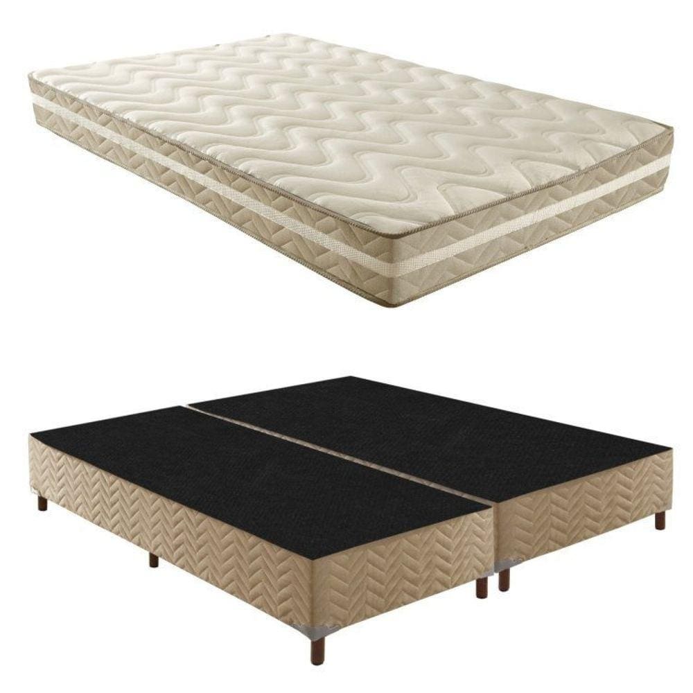 Box Queen Júlia 42x158x198cm com Colchão Queen Unique D33 Plus Duoface 25x158x198cm Rustico Bege