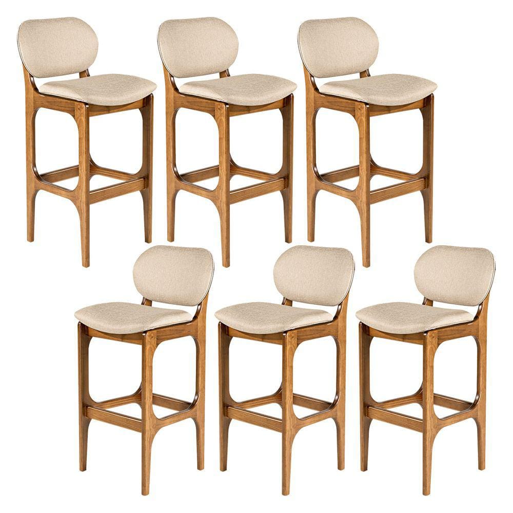 Kit 6 Banquetas para Área Gourmet 50 x 104 Cm Decor Madeira Maciça Imbuia Linho Bege M58 - RMI