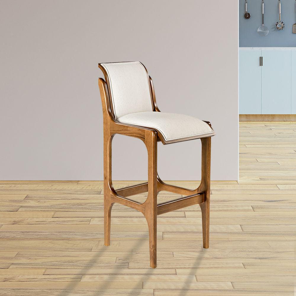 Banqueta Alta para Bancada 37 x 101 Cm Barcelona Madeira Imbuia Linho Bege Cru L71 - RMI