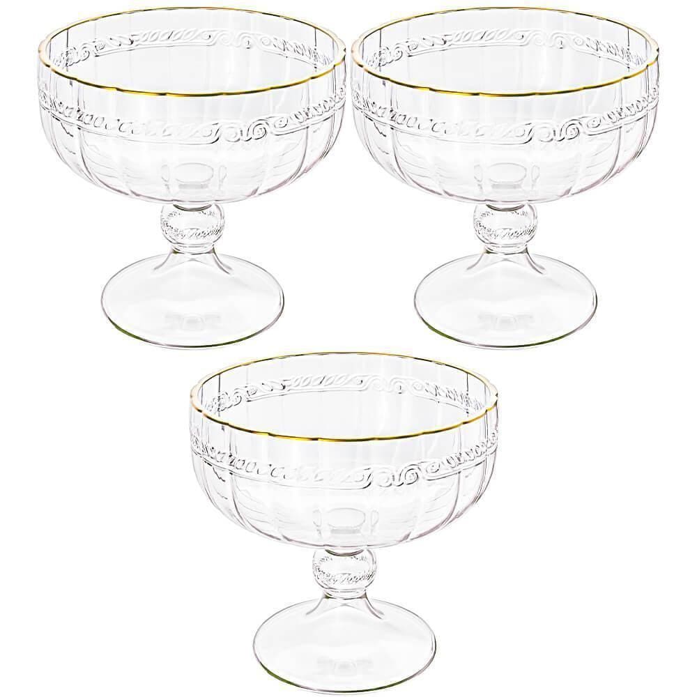 Taça Sobremesa Em Cristal Imperial Fio Ouro 200Ml 3 Peças