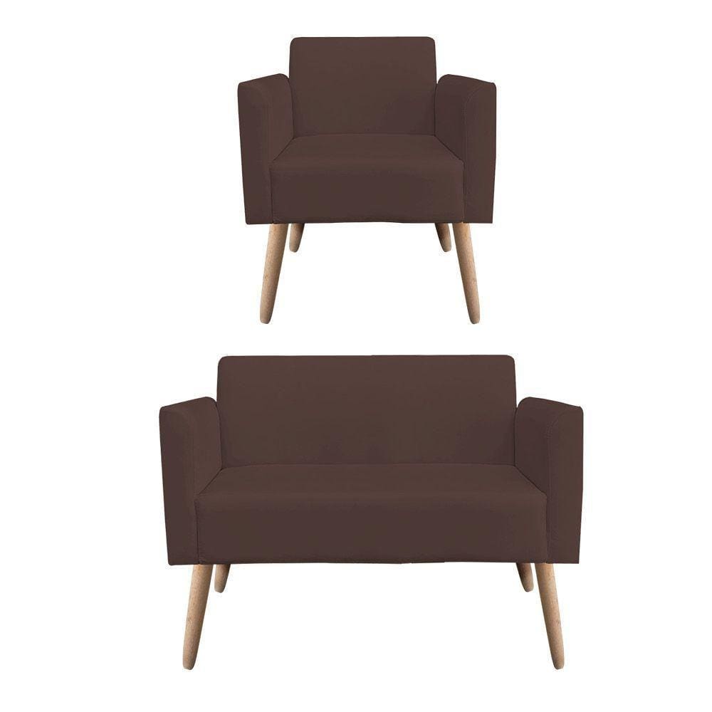 01 Namoradeira E 01 Poltrona Marisa Suede Marrom