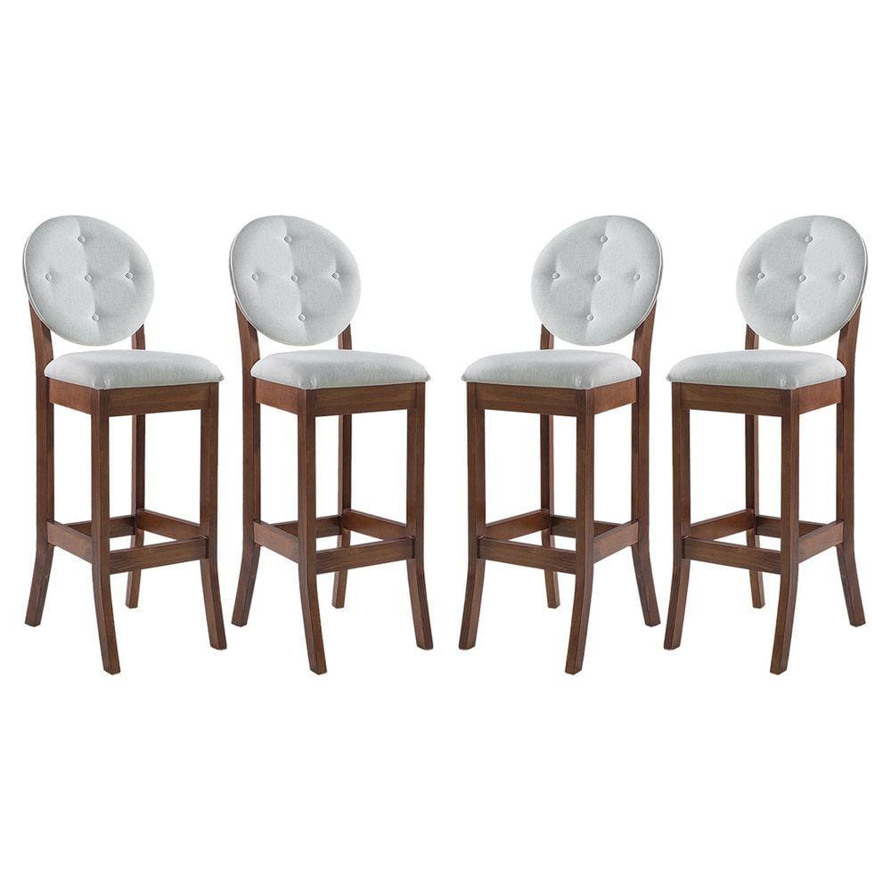 Kit 4 Banquetas Alta Estofada com Encosto Florence 113x36 Cm Madeira Maciça Linho Bege Cru L71 - RMI