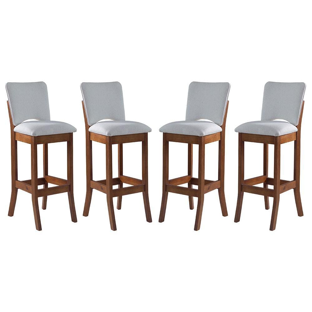 Kit 4 Banquetas Alta Estofada Bianca 38 x 108 Cm Madeira Maciça Imbuia Linho Bege Cru L71 - RMI