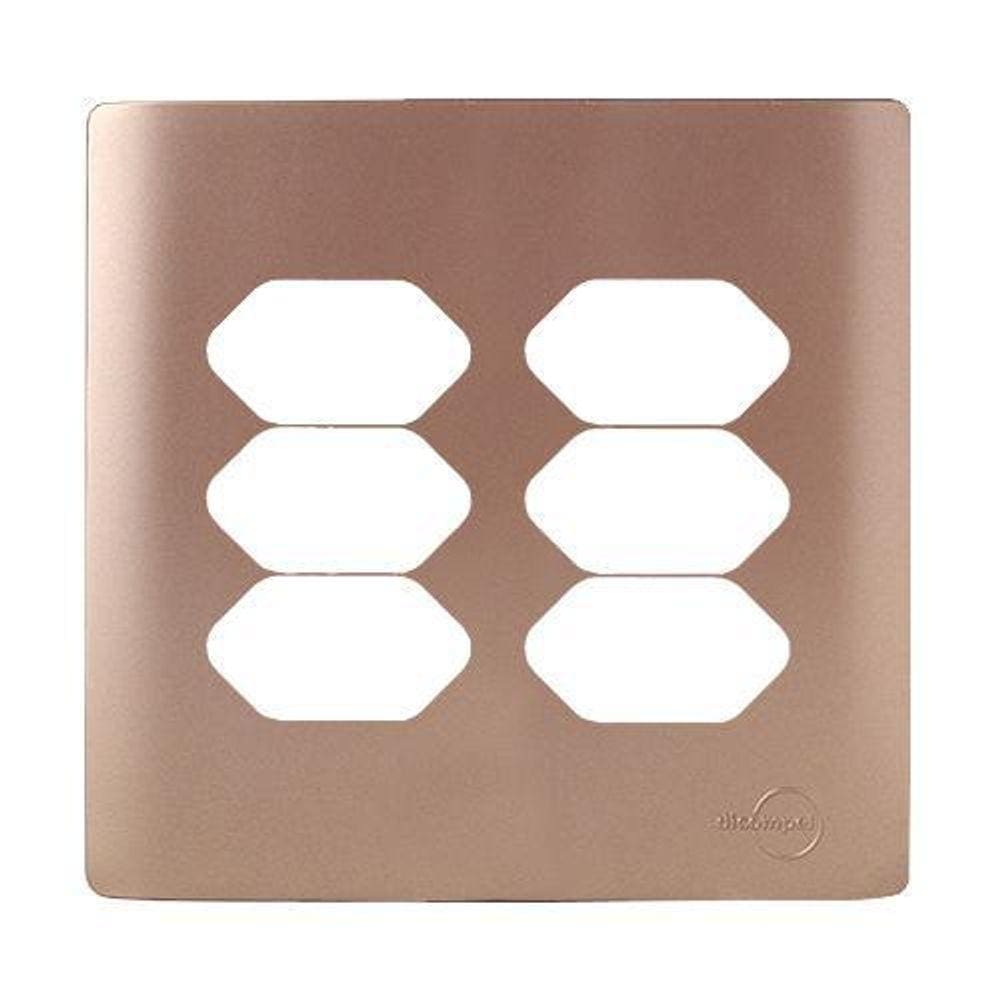 Placa Para 6 Tomadas Com Suporte 4X4 - Novara Ouro Rose