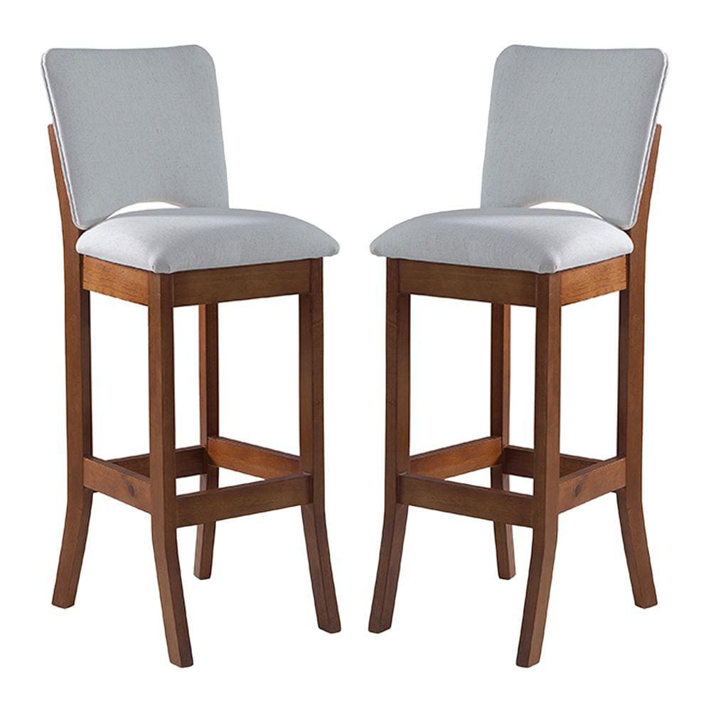 Kit 2 Banquetas Alta Estofada Bianca 38 x 108 Cm Madeira Maciça Imbuia Linho Bege Cru L71 - RMI