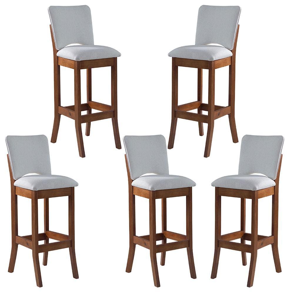 Kit 5 Banquetas Alta Estofada Bianca 38 x 108 Cm Madeira Maciça Imbuia Linho Bege Cru L71 - RMI