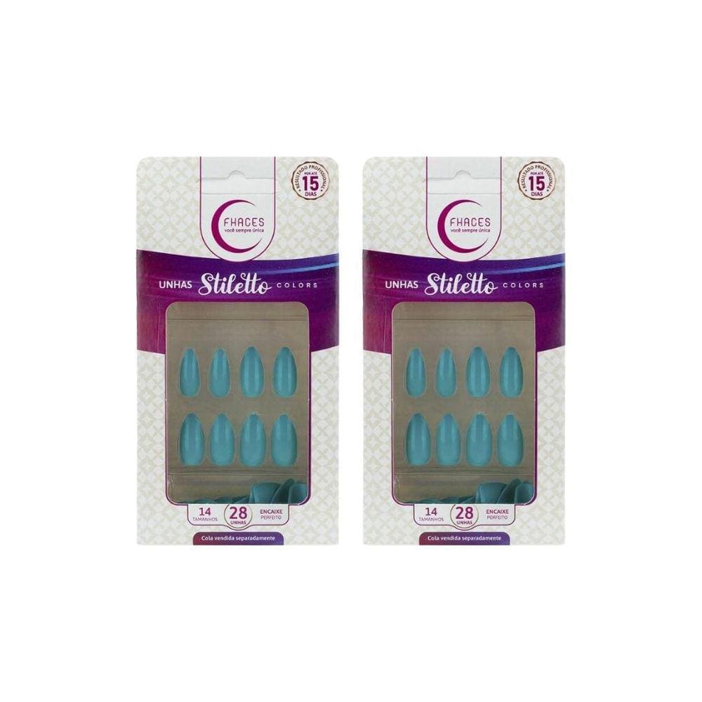 Unhas Postiças Fhaces Stiletto Colors Tiffany 28Un - Kit 2Un