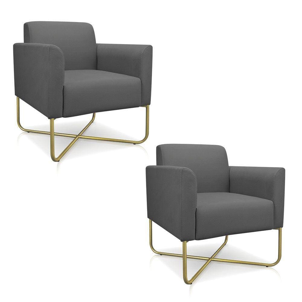 02 Poltronas Marisa Suede Base X Industrial Dourada Grafite