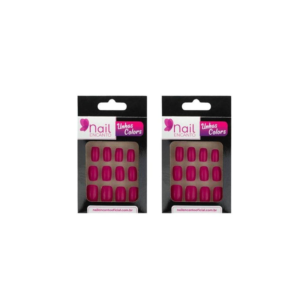 Unhas Postiças Nil Encanto Colors Curta Rosa Pink 24Un - 2Un