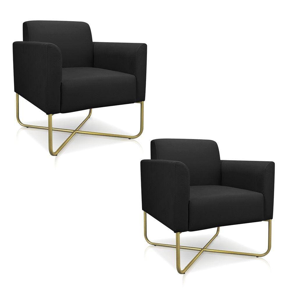 02 Poltronas Marisa Suede Base X Industrial Dourada Preto
