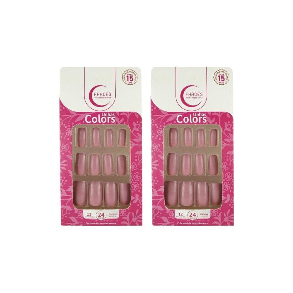 Unhas Postiças Fhaces Colors Rosa Flash Ref U3052- Kit C/2Un