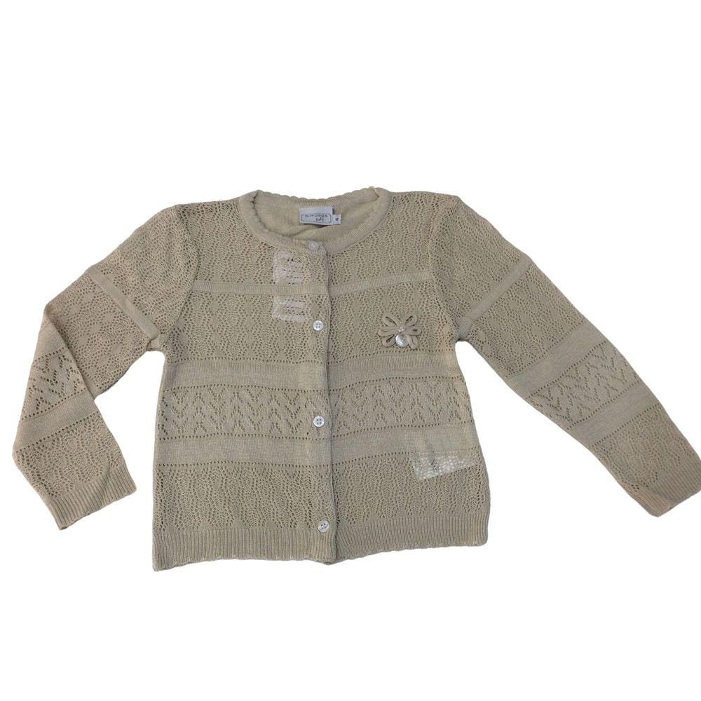 Cardigan Tricot Feminino Infantil Noruega Bege/ Branco