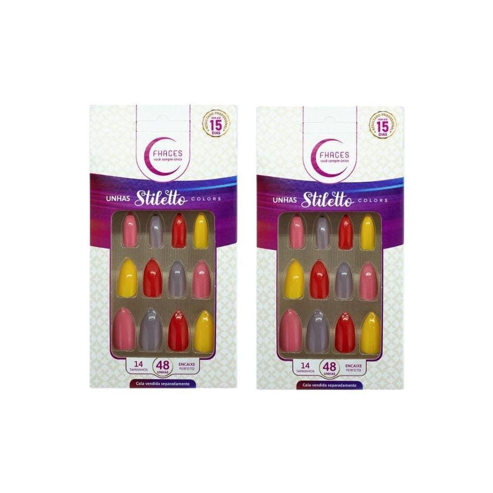Unhas Postiças Fhaces Stiletto Multi Saori Com 48Un- Kit 2Un