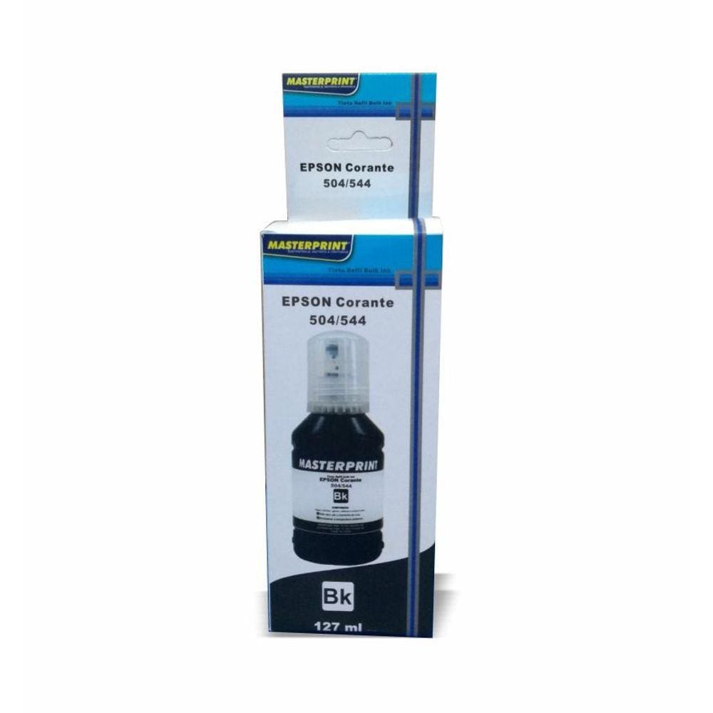 Refil Tinta Preta Masterprint 127ml Compatível 504 / 544 Impressoras Epson Ecotank L3108 L3110 L3250 L4160 L5190 L6191