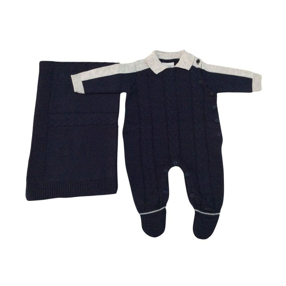 Saida Maternidade Tricot  Masculino Noruega Marinho Cinza