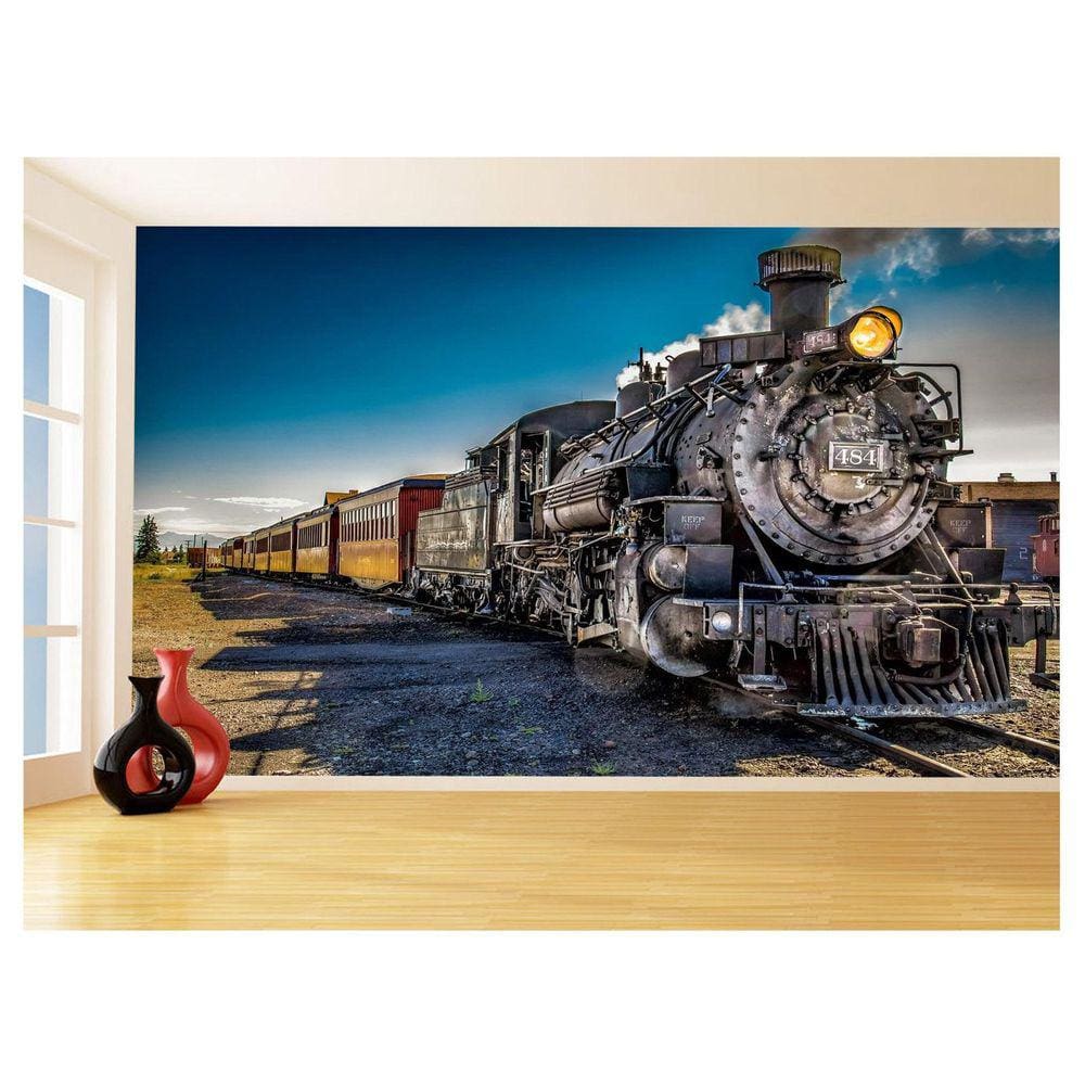 Papel De Parede Trem Locomotiva Trilhos Vagão 3,5M Ncd359