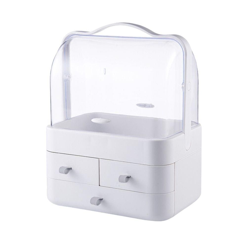 Organizador Multiuso Maquiagem Acrílico C/Alça Branco / Rosa