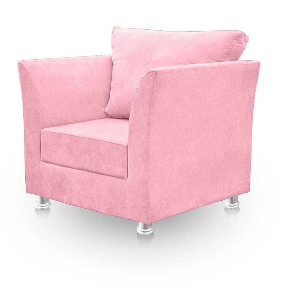 Poltrona Decorativa Para Sala E Quarto Lisboa Suede Rosa Bebê