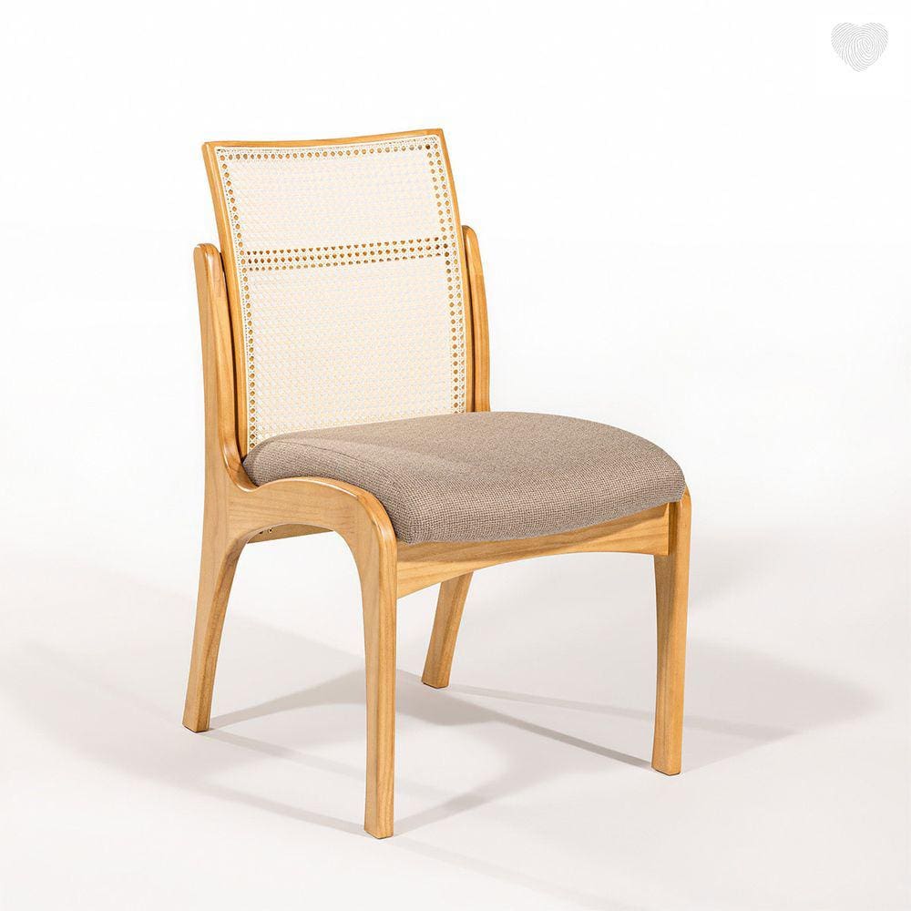 Cadeira para Mesa de Jantar Lisboa Encosto Rattan Madeira Mel Linho Marrom Claro L87 RMI
