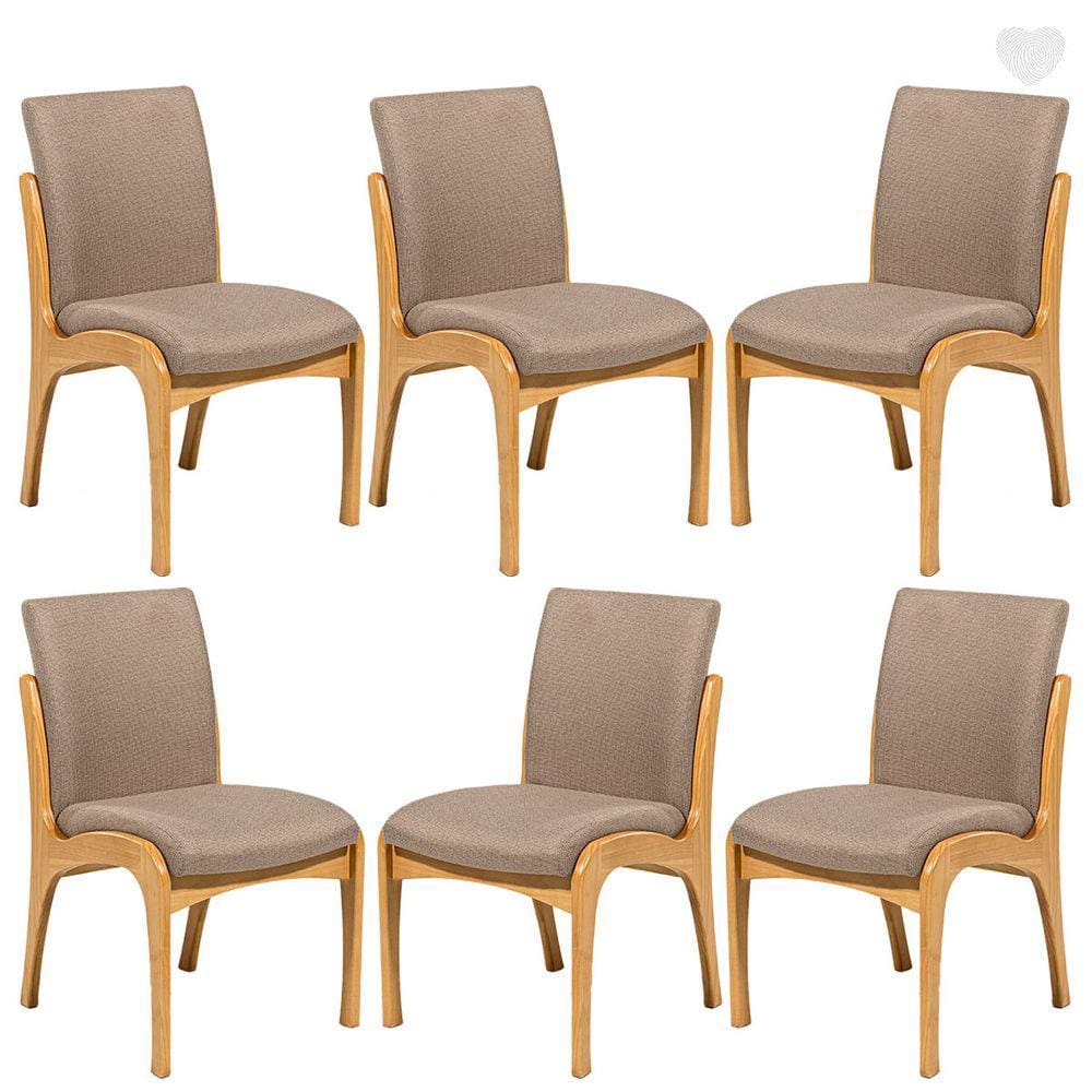 Kit 6 Cadeiras de Jantar Estofada Lisboa Madeira Mel Linho Marrom Claro L87  RMI