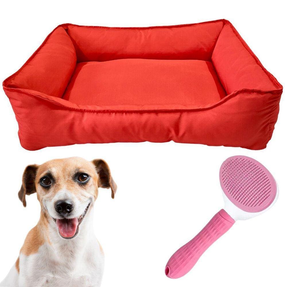 Cama Pet Retangular M Tactel Com Zíper Escova Rasqueadeira