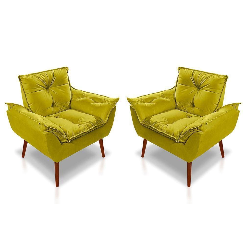 Kit 02 Poltrona Opala Decorativa Suede Amarelo