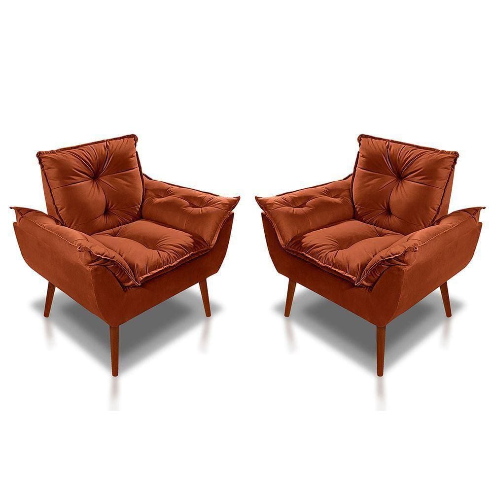 Kit 02 Poltrona Opala Decorativa Suede Terracota