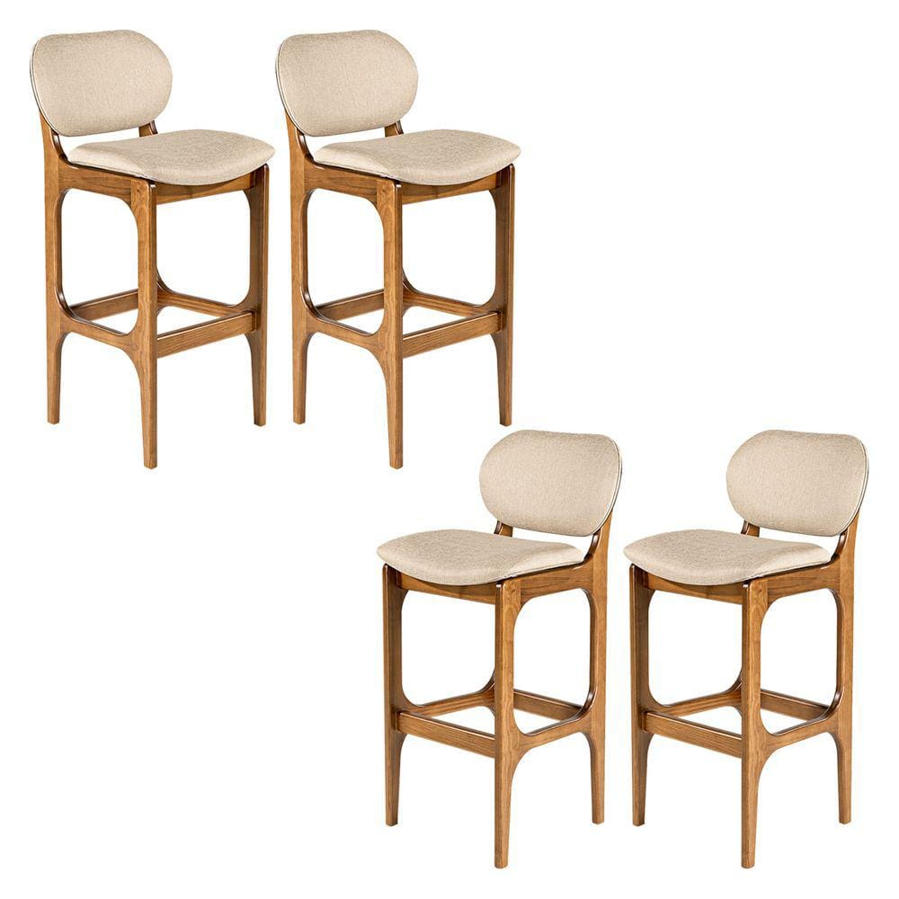 Kit 4 Banquetas Alta para Bancada 50 x 104 Cm Decor Madeira Maciça Imbuia Linho Bege M58 - RMI