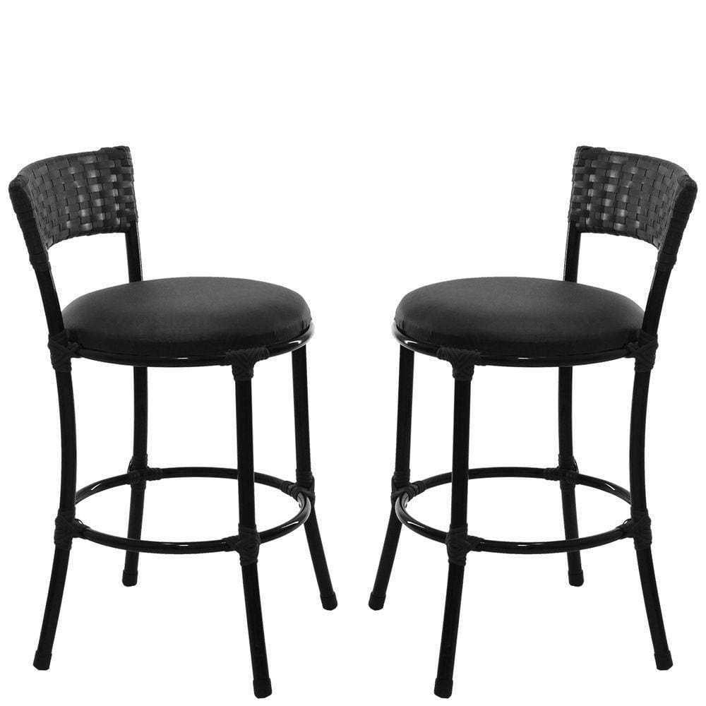 2 Banquetas Forts Baixa Fibra Sintética, Ferro, Assento Preto