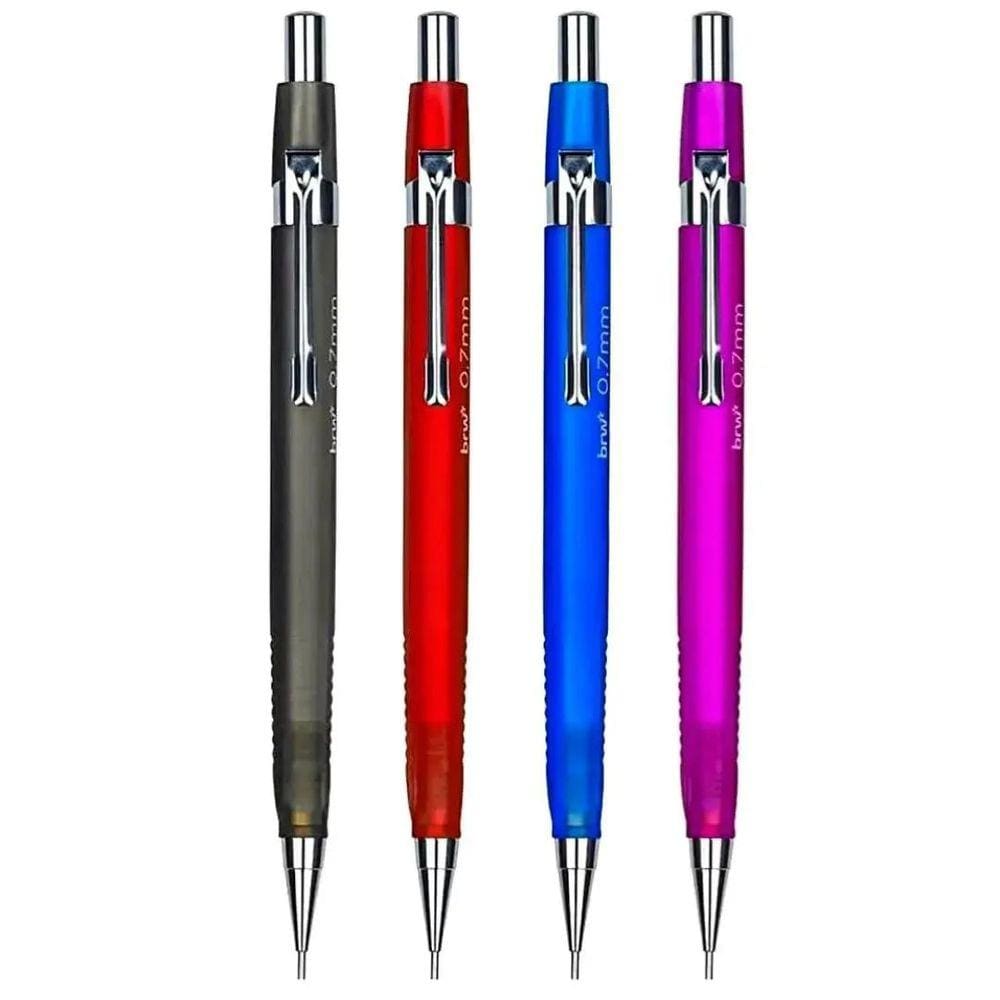 Kit 04 Lapiseira Técnica Triangular 0.7mm Colorida BRW | Grip Ergônomico | Escrita Macia