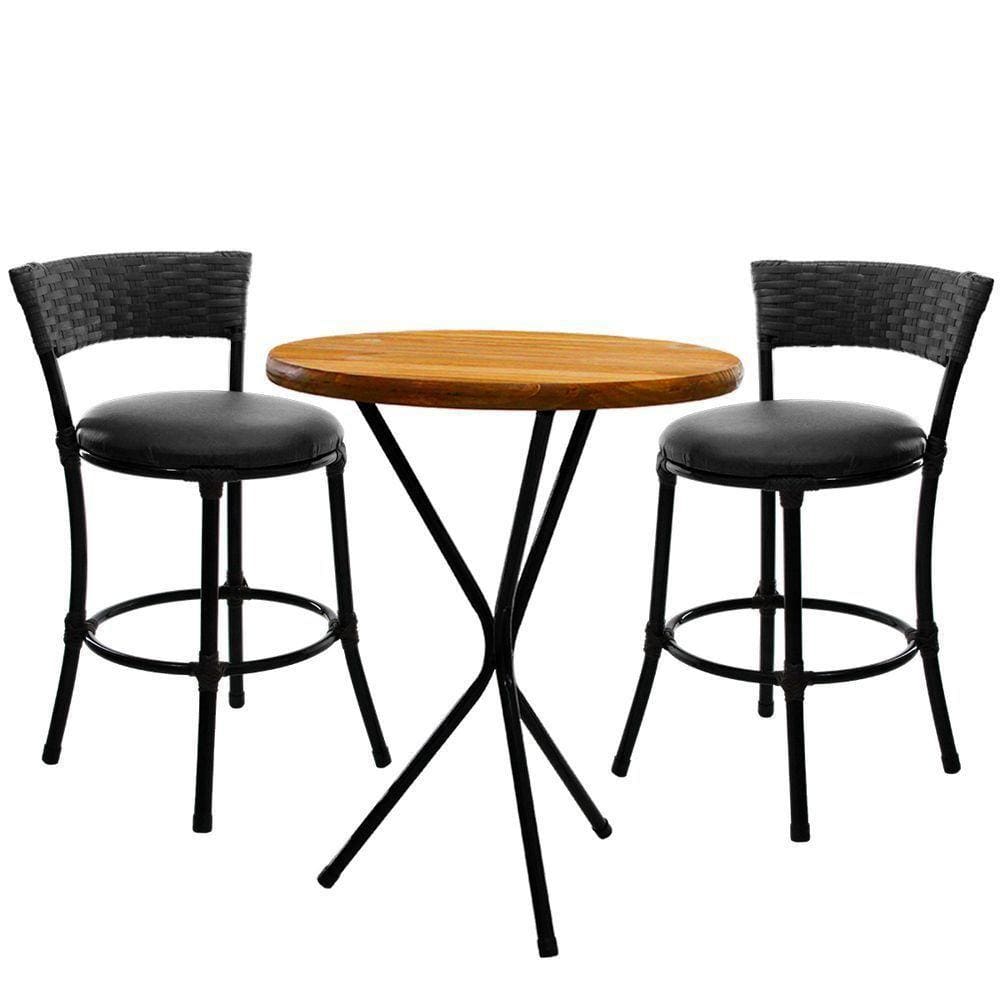 2 Banquetas Forts Baixa Fibra Preto Ferro Bistrô Com Tampa Madeira