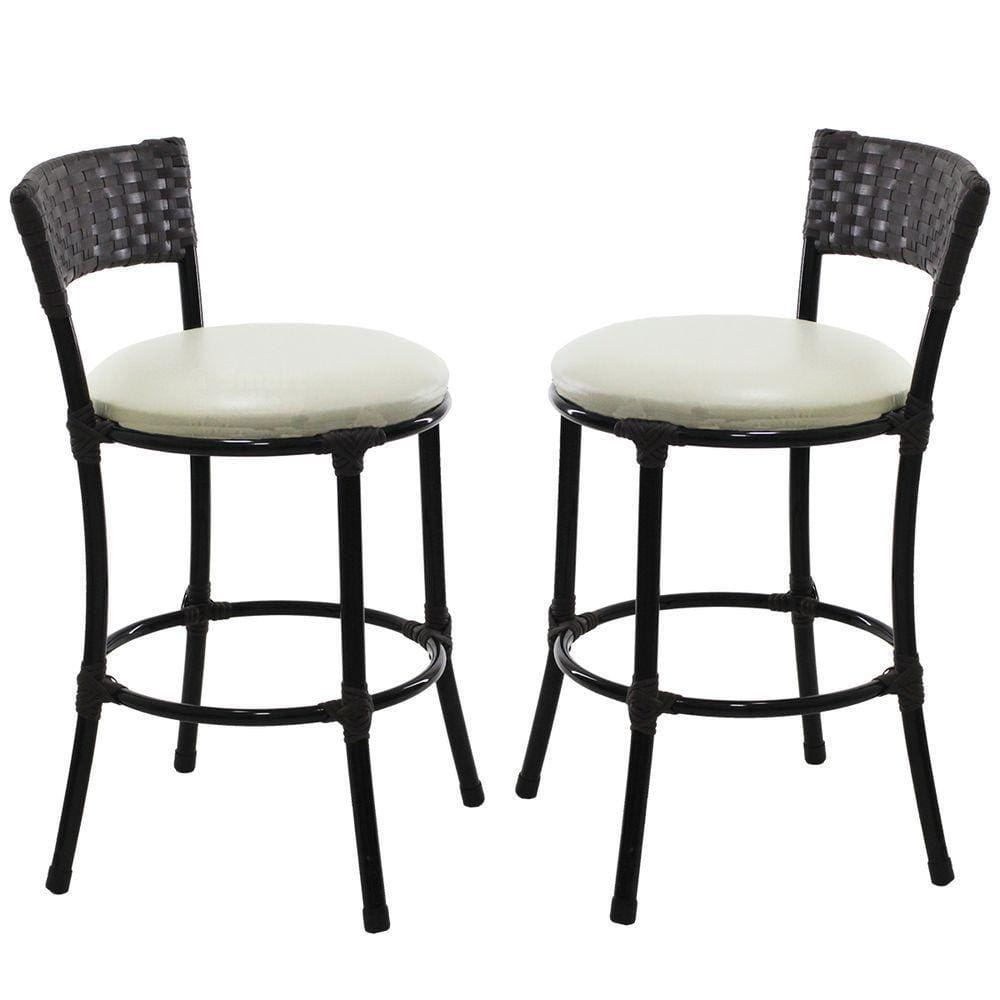 2 Banquetas Forts Baixa Ferro Fibra Sintética Preto Assento Branco