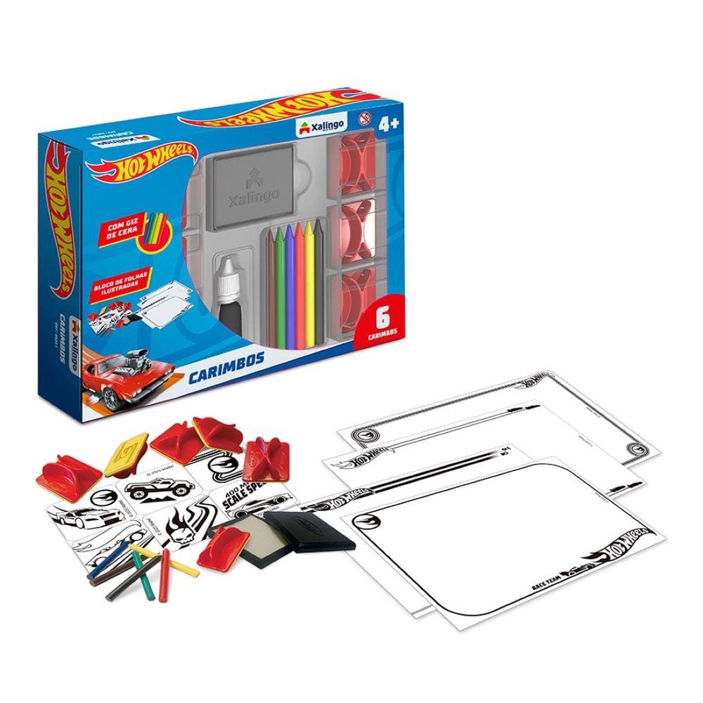 Carimbo Almofada Desenho Hot Wheels Com Giz De Cera Colorir