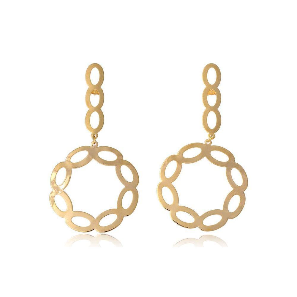 Brinco Com Fio E Círculo Com Arcos Folheado Em Ouro 18K