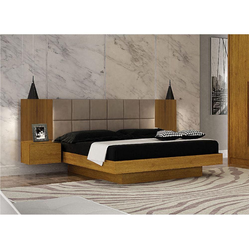 Cama Casal com Painel Estofado - Braga - Leifer Móveis