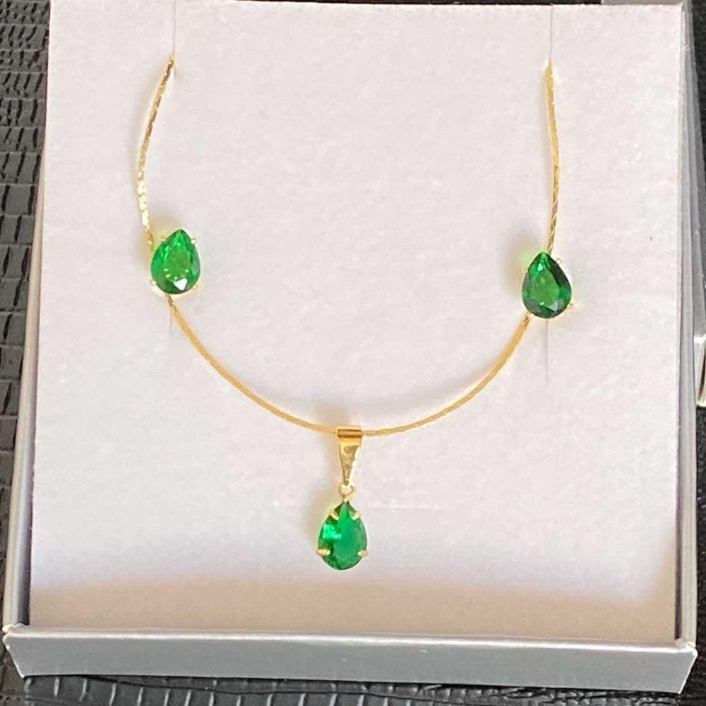 Conjunto Colar e brincos turmalina verde