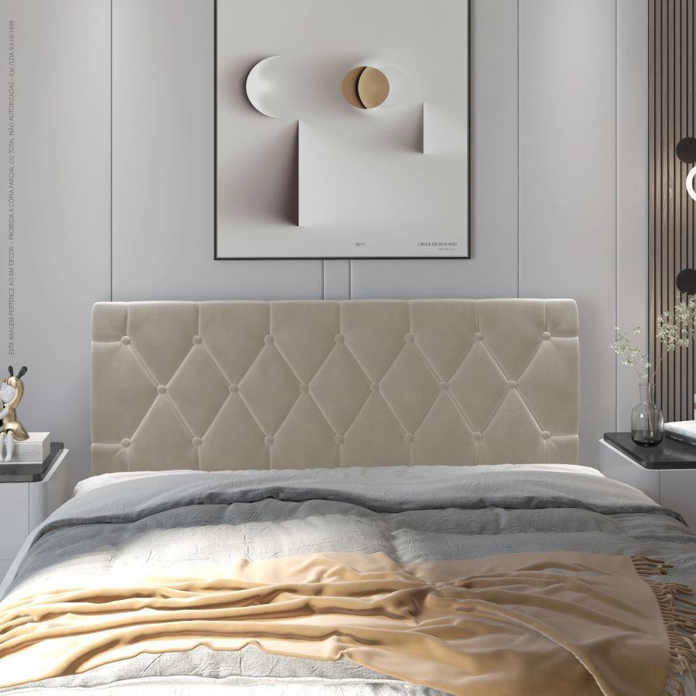 Cabeceira Box Estofada Paris Solteiro 90x55cm Pérola