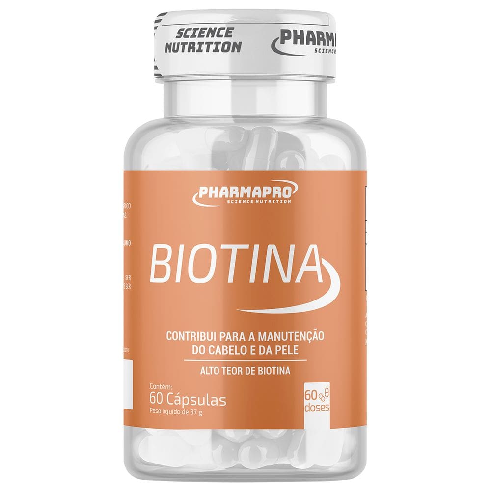 Biotina Pote 60 Cápsulas Pharma Pro Para Promover o Crescimento e a Saúde dos Cabelos e Unhas