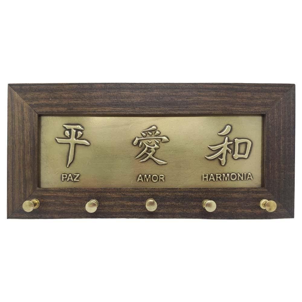 Quadro Porta Chaves Feng Shui Paz, Amor E Harmonia 27Cm