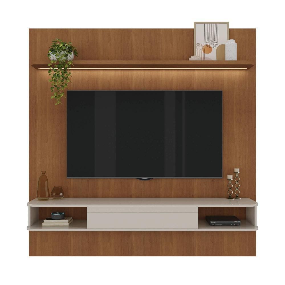 Painel Para TV Até 75" Belluno Pinho Ripado /Off White Artely