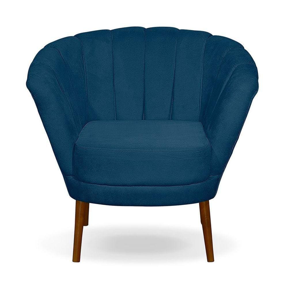 Poltrona Cadeira Pétala Flor Decorativa Suede Azul Marinho